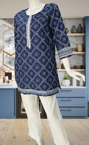 Blue Bandini Jaipur Cotton Short Kurti. Pure Versatile Cotton. | Laces and Frills - Laces and Frills