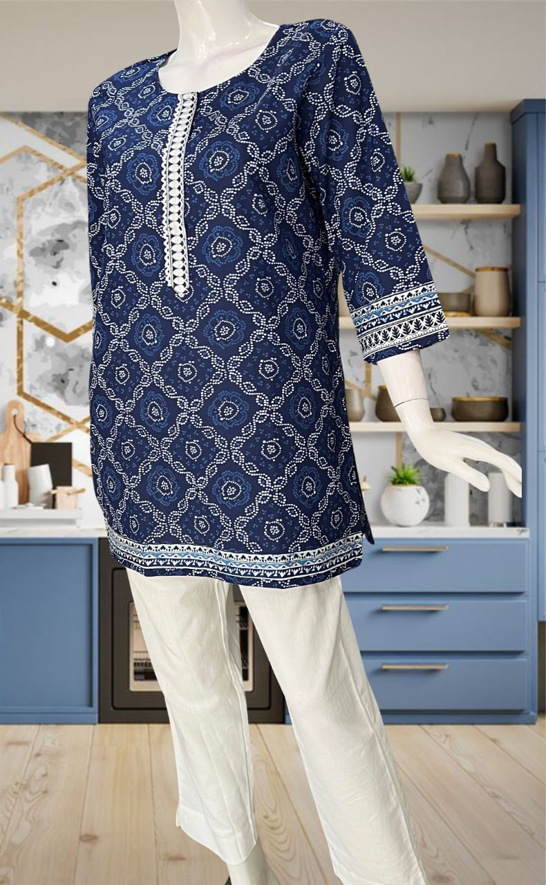 Blue Bandini Jaipur Cotton Short Kurti. Pure Versatile Cotton. | Laces and Frills - Laces and Frills