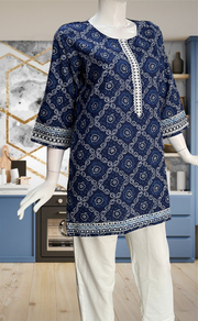 Blue Bandini Jaipur Cotton Short Kurti. Pure Versatile Cotton. | Laces and Frills - Laces and Frills