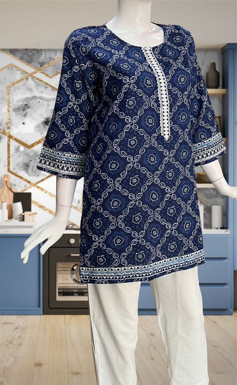 Blue Bandini Jaipur Cotton Short Kurti. Pure Versatile Cotton. | Laces and Frills - Laces and Frills