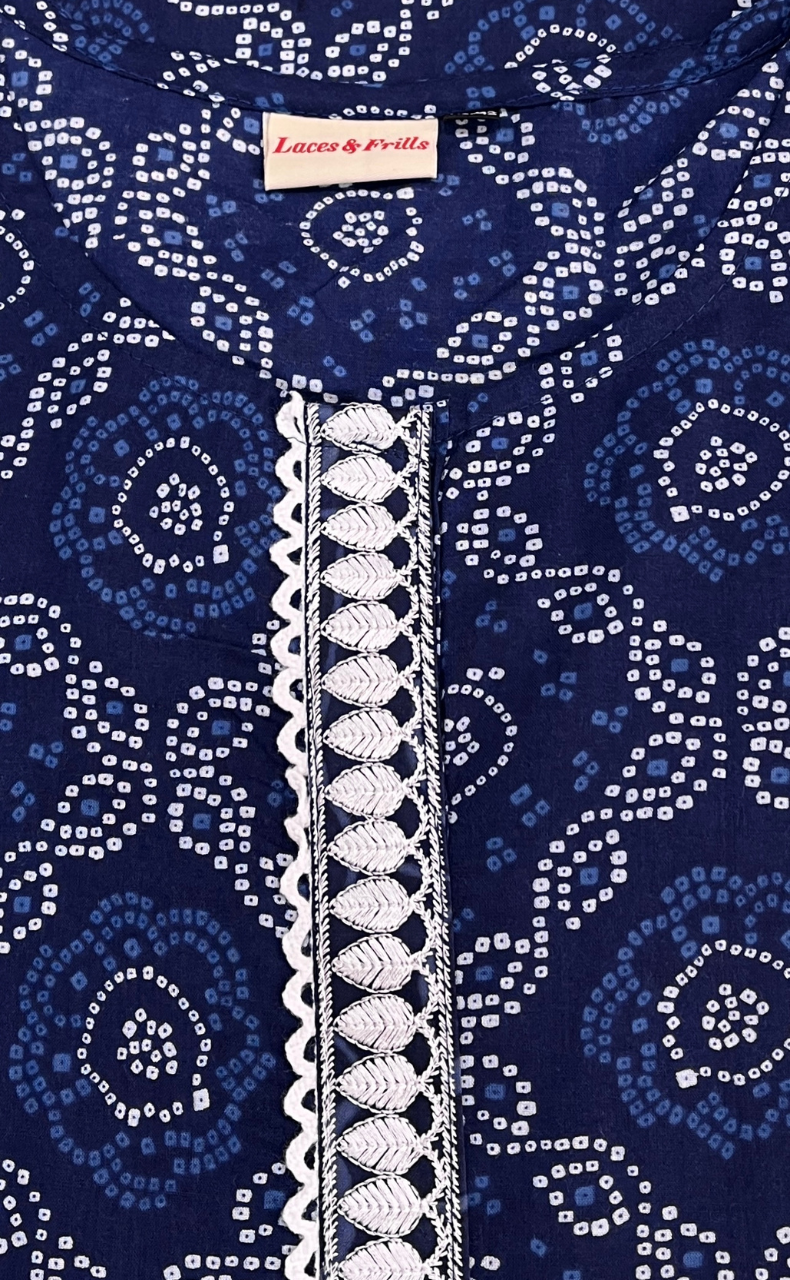 Blue Bandini Jaipur Cotton Short Kurti. Pure Versatile Cotton. | Laces and Frills - Laces and Frills