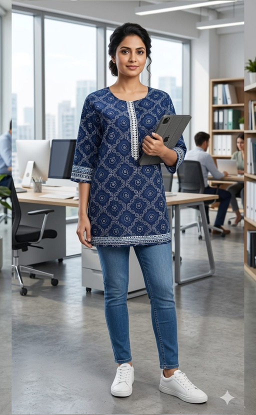 Blue Bandini Jaipur Cotton Short Kurti. Pure Versatile Cotton. | Laces and Frills - Laces and Frills