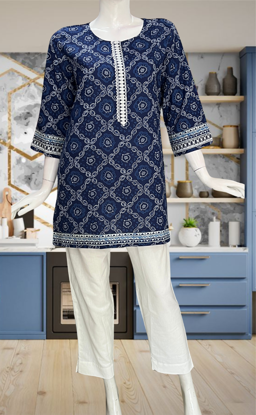 Blue Bandini Jaipur Cotton Short Kurti. Pure Versatile Cotton. | Laces and Frills - Laces and Frills