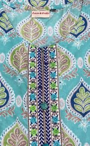 Sea Green Leafy Jaipur Cotton Short Kurti. Pure Versatile Cotton. | Laces and Frills - Laces and Frills
