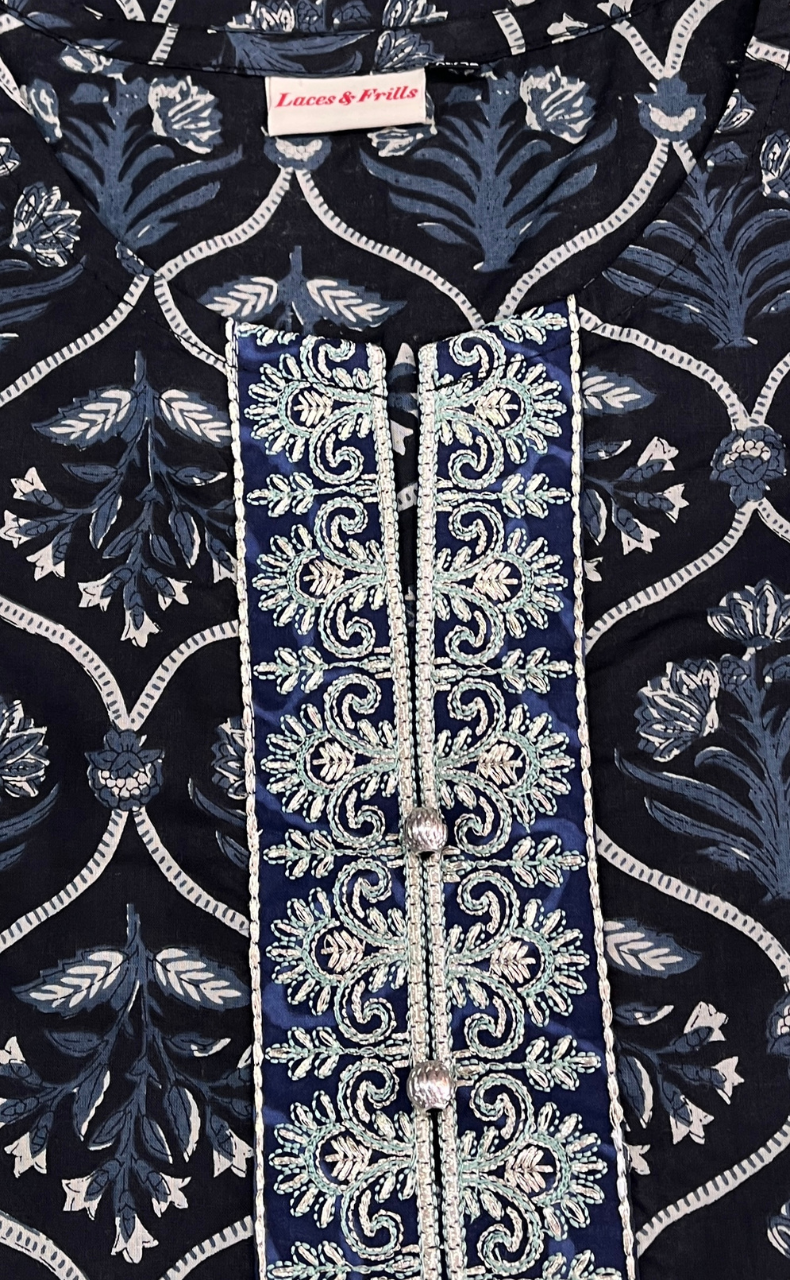 Black Garden Jaipur Cotton Short Kurti. Pure Versatile Cotton. | Laces and Frills - Laces and Frills