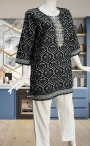 Black Garden Jaipur Cotton Short Kurti. Pure Versatile Cotton. | Laces and Frills - Laces and Frills