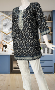 Black Garden Jaipur Cotton Short Kurti. Pure Versatile Cotton. | Laces and Frills - Laces and Frills
