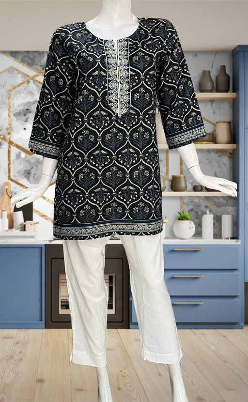 Black Garden Jaipur Cotton Short Kurti. Pure Versatile Cotton. | Laces and Frills - Laces and Frills