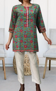 Sky Blue/Pink Jaipuri Cotton Short Kurti. Pure Versatile Cotton. | Laces and Frills - Laces and Frills