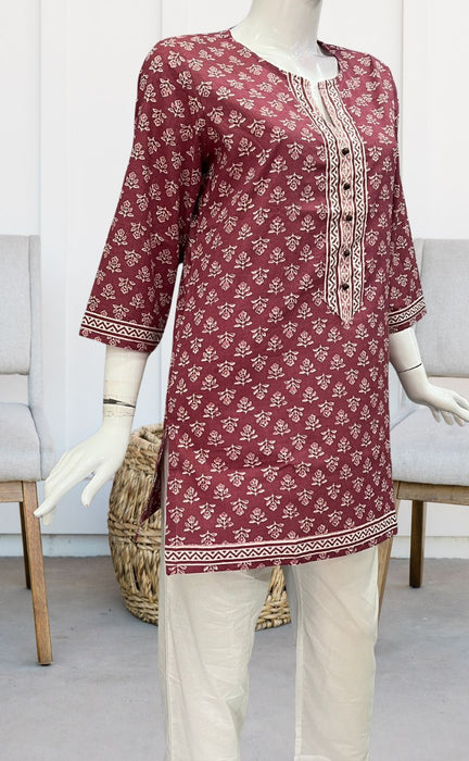 English Pink Flora Jaipuri Cotton Short Kurti. Pure Versatile Cotton. | Laces and Frills - Laces and Frills