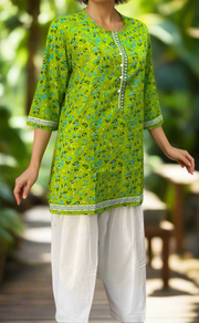 Green Garden Jaipuri Cotton Short Kurti. Pure Versatile Cotton. | Laces and Frills