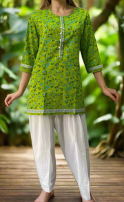 Green Garden Jaipuri Cotton Short Kurti. Pure Versatile Cotton. | Laces and Frills