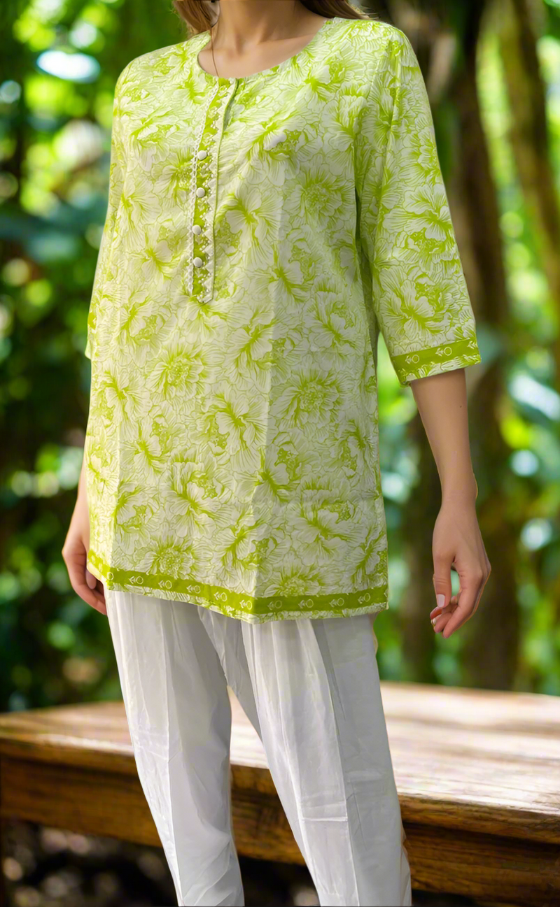 Green Garden Jaipuri Cotton Short Kurti. Pure Versatile Cotton. | Laces and Frills