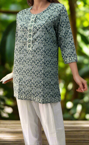 Indigo Blue Abstract Jaipuri Cotton Short Kurti. Pure Versatile Cotton. | Laces and Frills