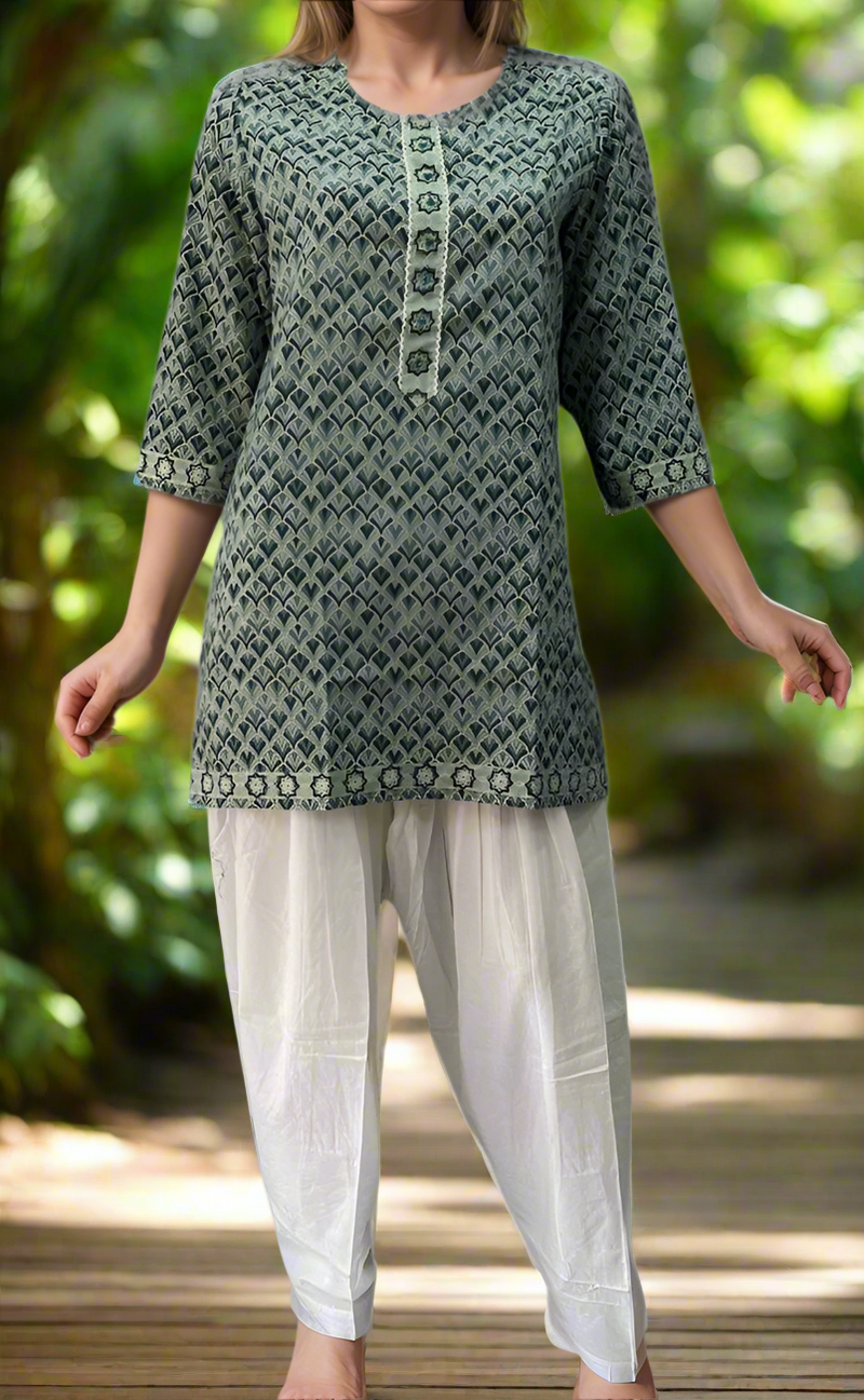 Indigo Blue Abstract Jaipuri Cotton Short Kurti. Pure Versatile Cotton. | Laces and Frills