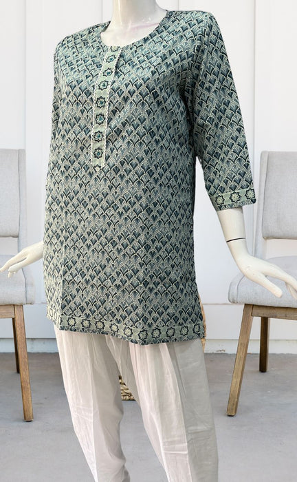 Indigo Blue Abstract Jaipuri Cotton Short Kurti. Pure Versatile Cotton. | Laces and Frills - Laces and Frills