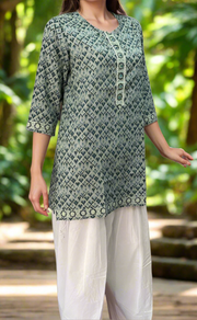 Indigo Blue Abstract Jaipuri Cotton Short Kurti. Pure Versatile Cotton. | Laces and Frills