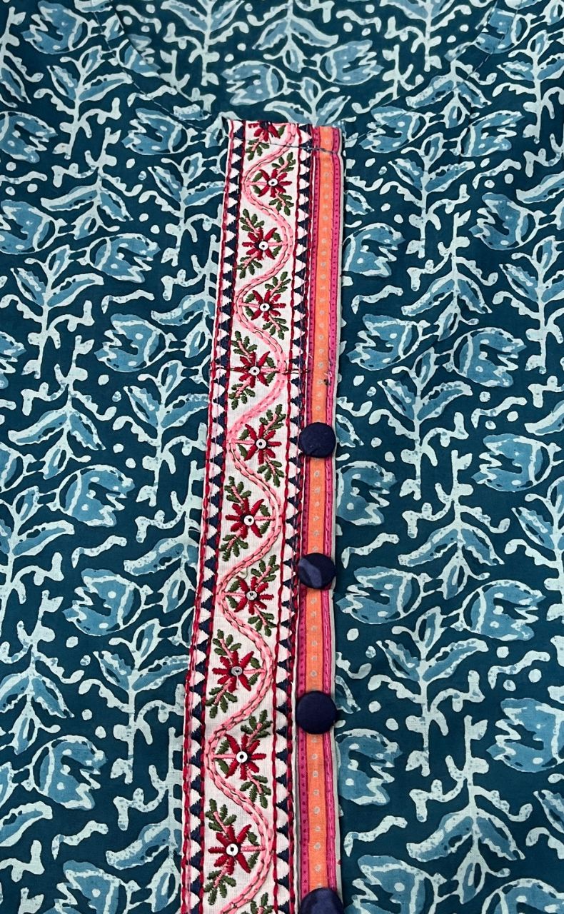 Indigo Blue Flora Jaipuri Cotton Short Kurti. Pure Versatile Cotton. | Laces and Frills - Laces and Frills