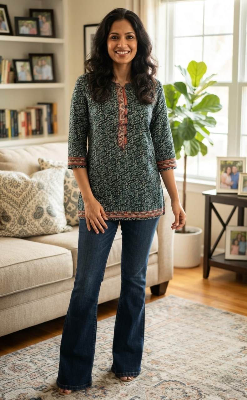 Indigo Blue Flora Jaipuri Cotton Short Kurti. Pure Versatile Cotton. | Laces and Frills