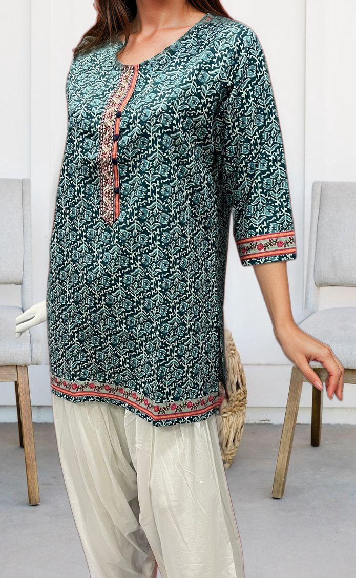 Indigo Blue Flora Jaipuri Cotton Short Kurti. Pure Versatile Cotton. | Laces and Frills - Laces and Frills