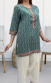 Indigo Blue Flora Jaipuri Cotton Short Kurti. Pure Versatile Cotton. | Laces and Frills - Laces and Frills