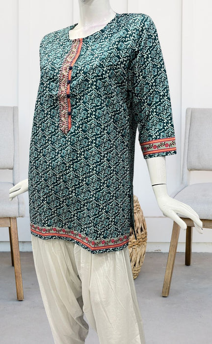 Indigo Blue Flora Jaipuri Cotton Short Kurti. Pure Versatile Cotton. | Laces and Frills - Laces and Frills