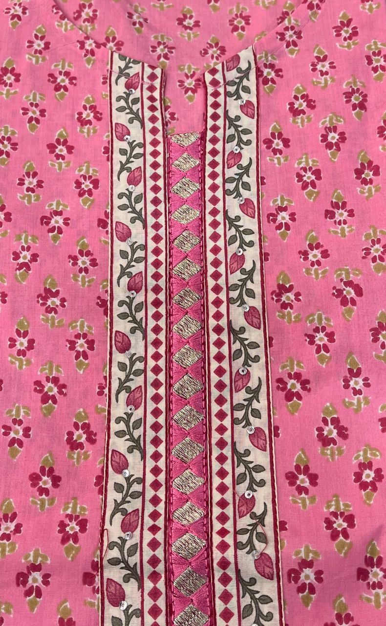 Pink Tiny Flora Jaipuri Cotton Short Kurti. Pure Versatile Cotton. | Laces and Frills - Laces and Frills