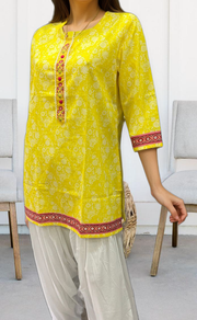 Yellow Garden Jaipuri Cotton Short Kurti. Pure Versatile Cotton. | Laces and Frills - Laces and Frills