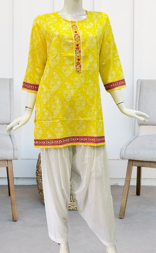 Yellow Garden Jaipuri Cotton Short Kurti. Pure Versatile Cotton. | Laces and Frills - Laces and Frills