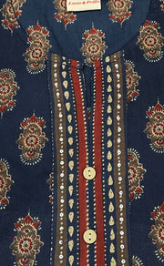 Navy Blue Garden Jaipuri Cotton Short Kurti. Pure Versatile Cotton. | Laces and Frills - Laces and Frills