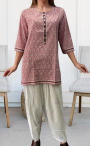 Pink Flora Jaipuri Cotton Short Kurti. Pure Versatile Cotton. | Laces and Frills - Laces and Frills