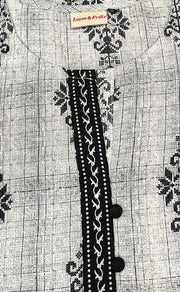 Grey/Black Flora Jaipuri Cotton Short Kurti. Pure Versatile Cotton. | Laces and Frills - Laces and Frills