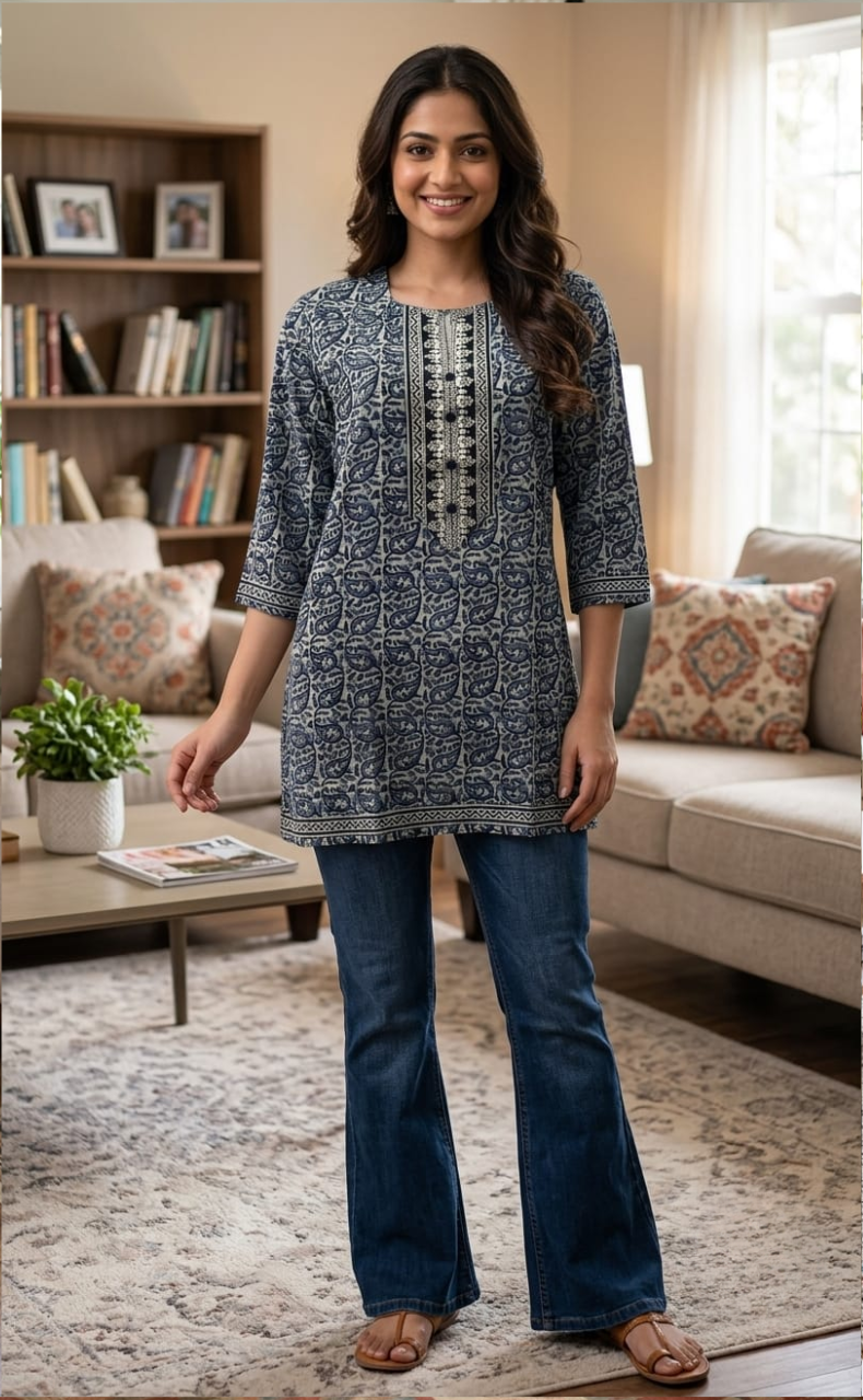 Lavender Manga Motif Jaipuri Cotton Short Kurti. Pure Versatile Cotton. | Laces and Frills