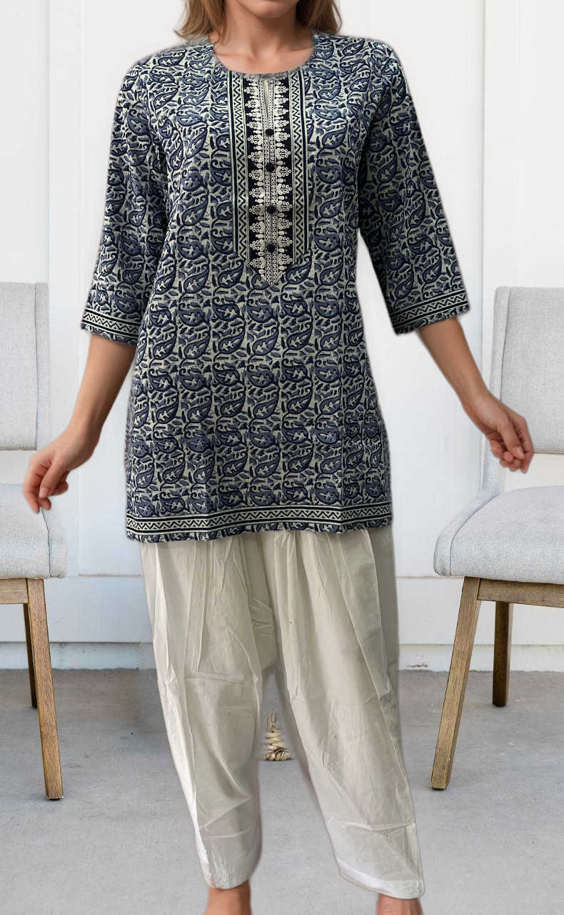 Lavender Manga Motif Jaipuri Cotton Short Kurti. Pure Versatile Cotton. | Laces and Frills - Laces and Frills