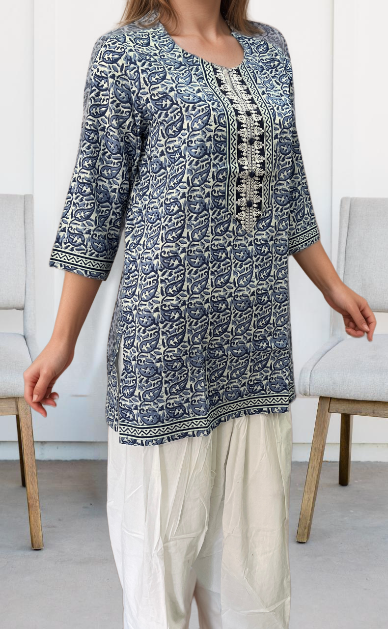 Lavender Manga Motif Jaipuri Cotton Short Kurti. Pure Versatile Cotton. | Laces and Frills - Laces and Frills