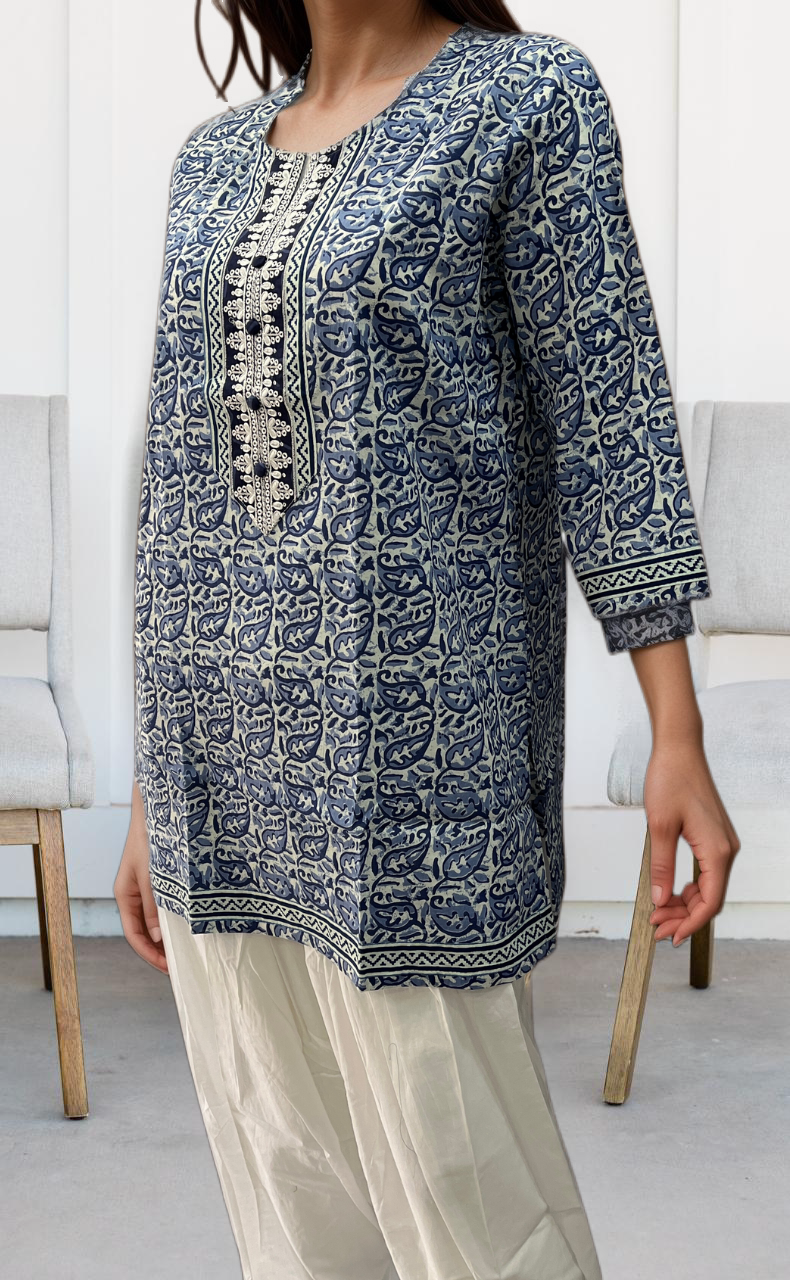 Lavender Manga Motif Jaipuri Cotton Short Kurti. Pure Versatile Cotton. | Laces and Frills - Laces and Frills