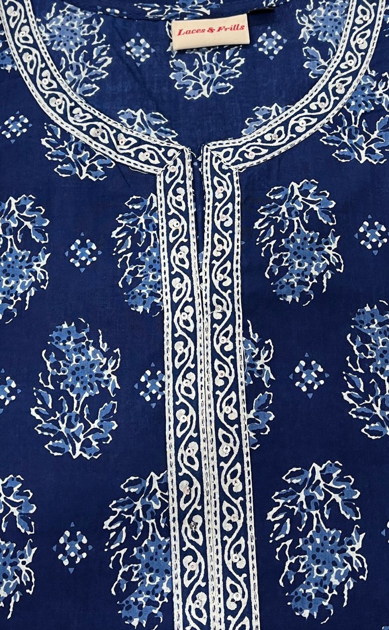 Blue Garden Jaipuri Cotton Short Kurti. Pure Versatile Cotton. | Laces and Frills - Laces and Frills