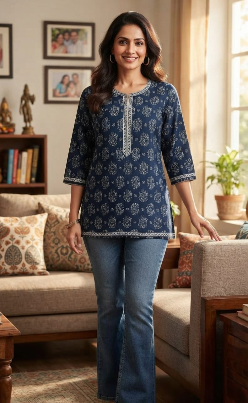 Blue Garden Jaipuri Cotton Short Kurti. Pure Versatile Cotton. | Laces and Frills