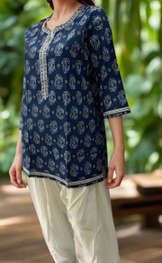 Blue Garden Jaipuri Cotton Short Kurti. Pure Versatile Cotton. | Laces and Frills - Laces and Frills