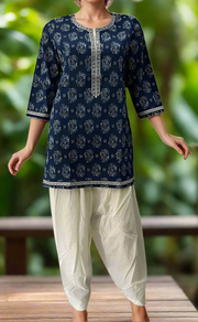 Blue Garden Jaipuri Cotton Short Kurti. Pure Versatile Cotton. | Laces and Frills - Laces and Frills