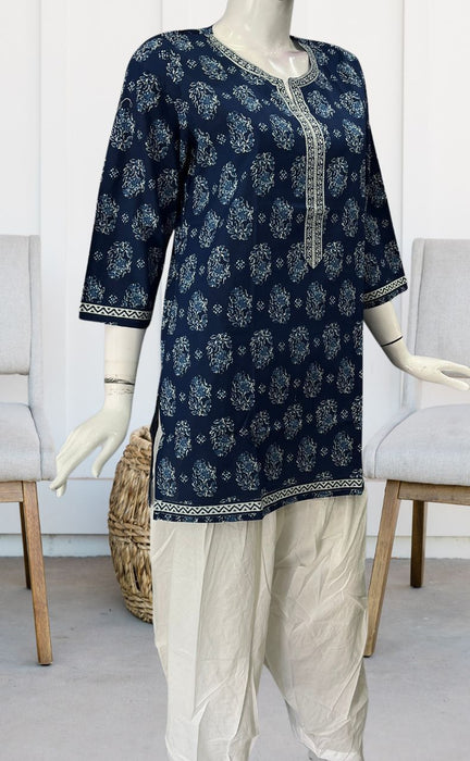 Blue Garden Jaipuri Cotton Short Kurti. Pure Versatile Cotton. | Laces and Frills - Laces and Frills