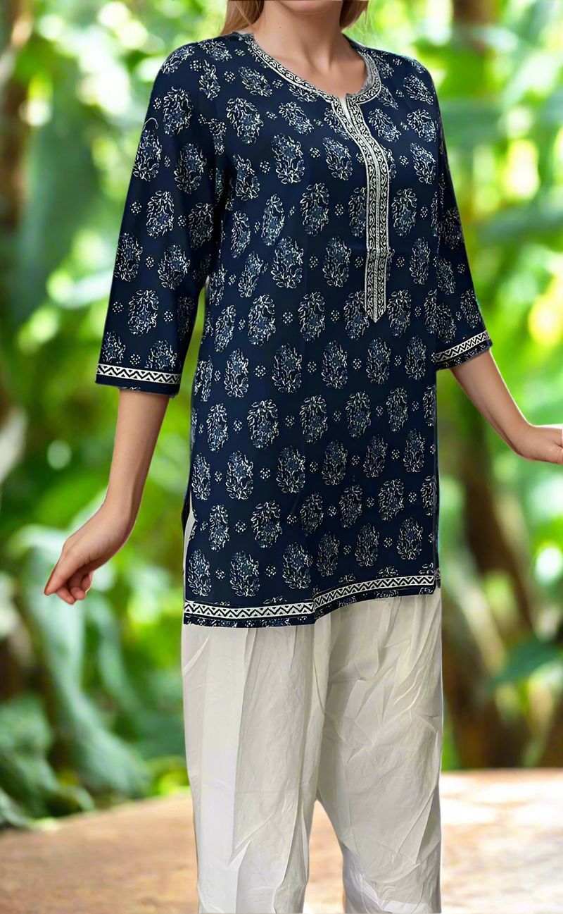 Blue Garden Jaipuri Cotton Short Kurti. Pure Versatile Cotton. | Laces and Frills - Laces and Frills