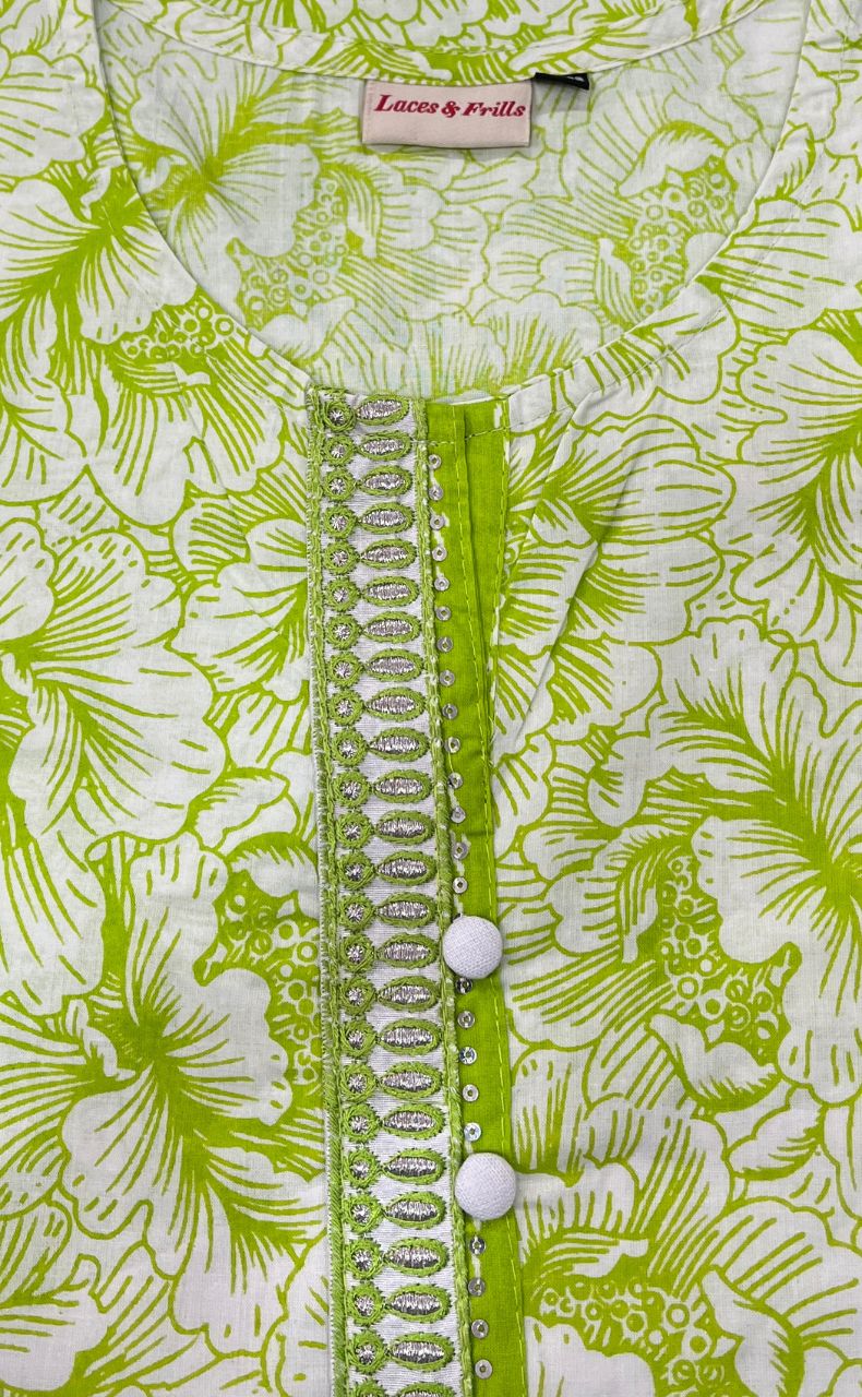 Green Garden Jaipuri Cotton Short Kurti. Pure Versatile Cotton. | Laces and Frills - Laces and Frills