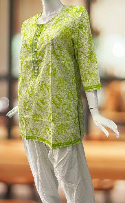 Green Garden Jaipuri Cotton Short Kurti. Pure Versatile Cotton. | Laces and Frills - Laces and Frills