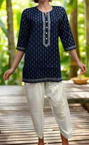 Blue Manga Motif Jaipuri Cotton Short Kurti. Pure Versatile Cotton. | Laces and Frills - Laces and Frills