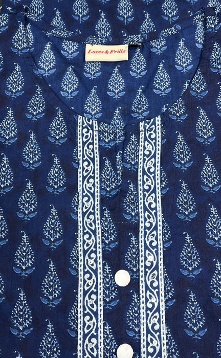 Blue Manga Motif Jaipuri Cotton Short Kurti. Pure Versatile Cotton. | Laces and Frills - Laces and Frills