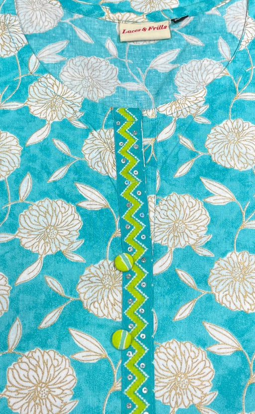 Sea Green Garden Jaipuri Cotton Short Kurti. Pure Versatile Cotton. | Laces and Frills - Laces and Frills