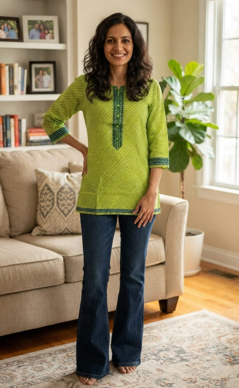 Green Stripes Jaipuri Cotton Short Kurti. Pure Versatile Cotton. | Laces and Frills