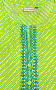 Green Stripes Jaipuri Cotton Short Kurti. Pure Versatile Cotton. | Laces and Frills - Laces and Frills