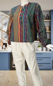 Blue/Beige Garden Jaipur Cotton Long Sleeve Short Kurti Top. Pure Versatile Cotton. | Laces and Frills - Laces and Frills